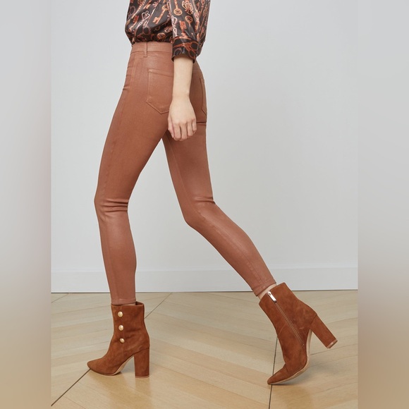 L’AGENCE Margot Coated Skinny Jeans – Cognac Dark Tan, Size 24, NWT - Picture 4 of 9